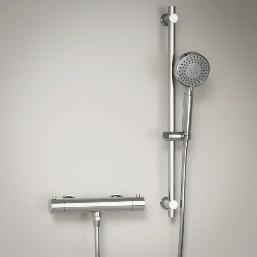 Robinet mitigeur thermostatique de douche, avec barre, douchette ronde, chromé, Chatelet