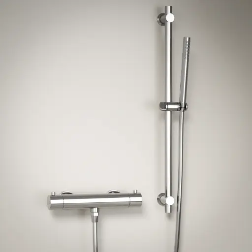 Robinet mitigeur thermostatique de douche, avec barre, douchette tube, chromé, Chatelet