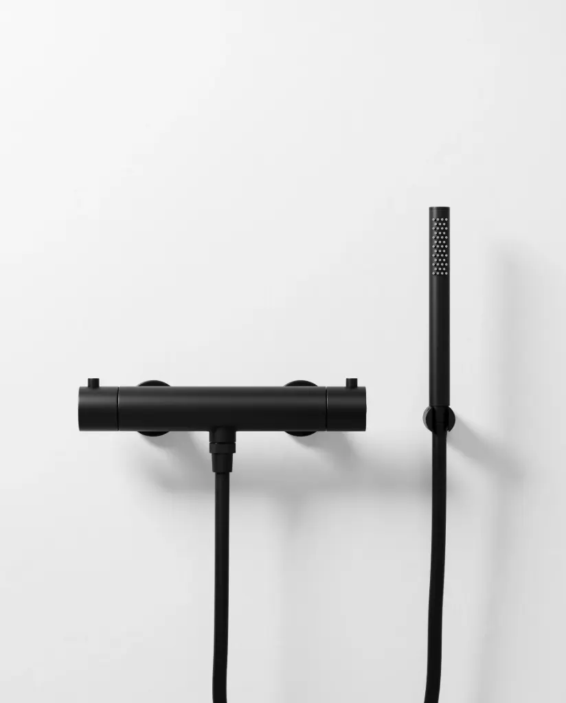 Robinet mitigeur thermostatique de douche, douchette tube, noir brossé, Chatelet