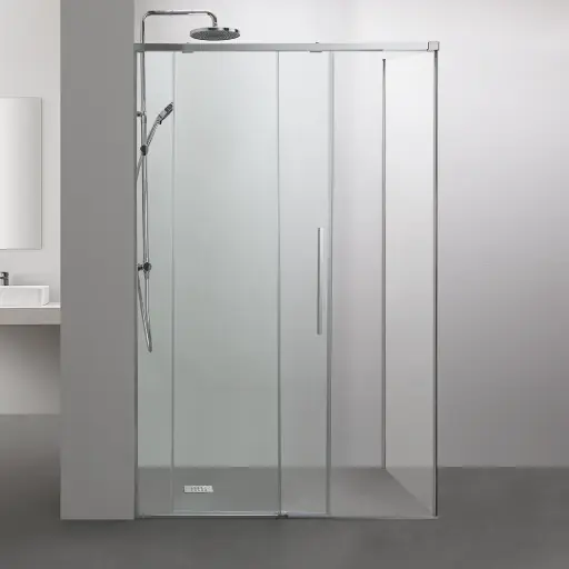 Cabine de douche coulissante softclose, 95 à 180cm, avec retour fixe d'angle 70/80/90/100cm, Chromé, Porta