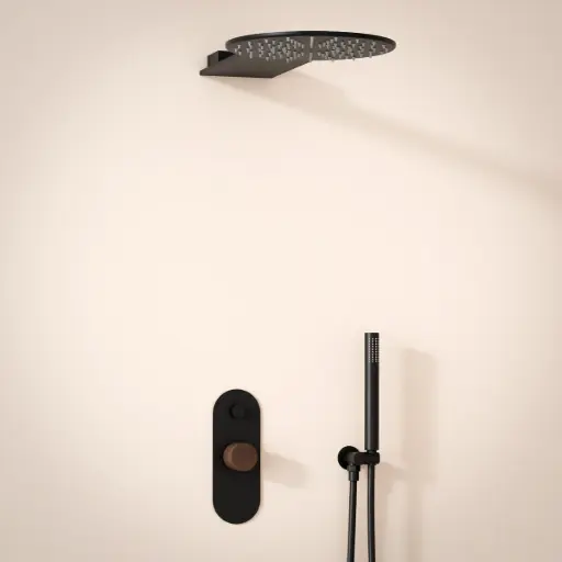 Composition de douche, Noir mat, manette Wengé, Infinity Flow