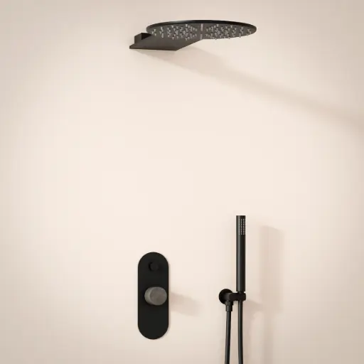 Composition de douche, Noir mat, manette Concrete, Infinity Flow 