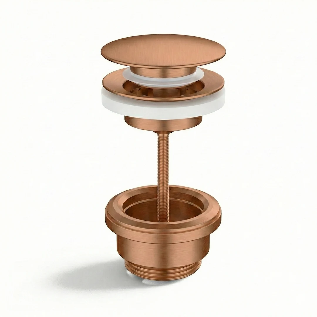 Bonde lavabo clic-clac ou fixe universelle en inox finition doré rose brossé  