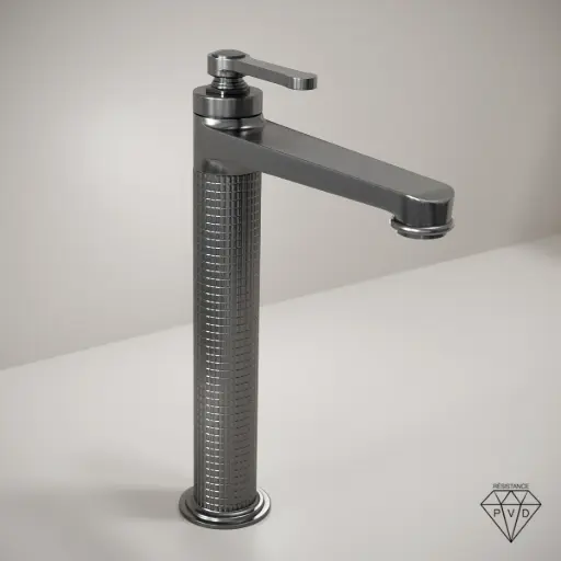 Mitigeur lavabo surélevé cannelé, gun métal, César 1   