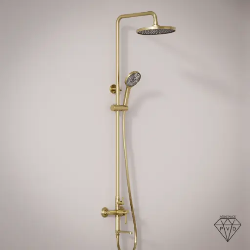 Colonne de douche et bain douche cannelée, doré brossé, César 1  