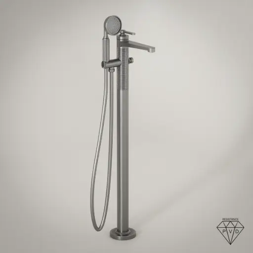 Robinet mitigeur de baignoire sur pied cannelé, gun métal, César 1   