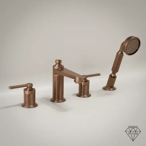 Robinet mélangeur bain douche de plage cannelé, doré rose brossé, César 1   