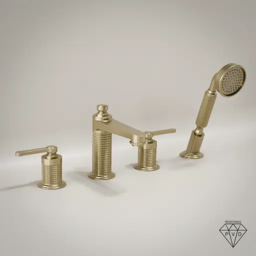 Robinet mélangeur bain douche de plage cannelé, doré brossé, César 1  