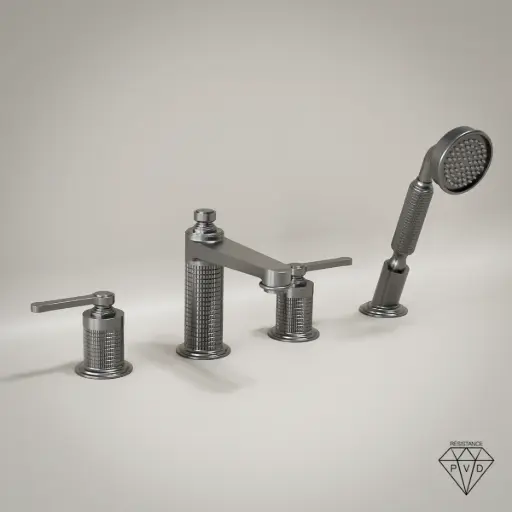 Robinet mélangeur bain douche de plage cannelé, gun métal, César 1    