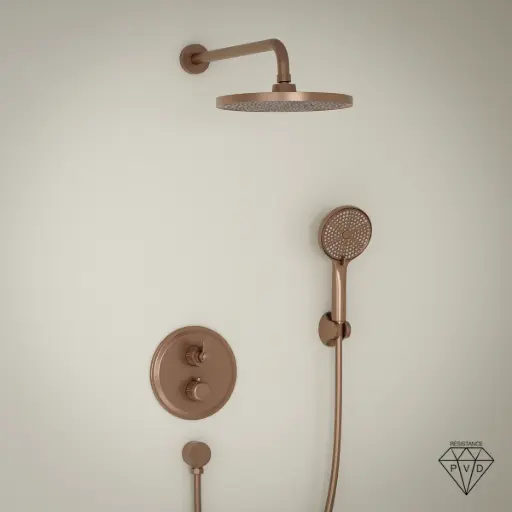 Composition mitigeur encastré de douche cannelé, doré rose brossé, César 1    