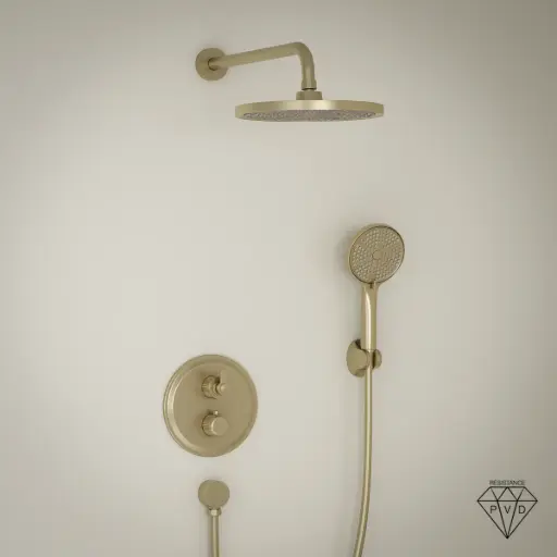 Composition mitigeur encastré de douche cannelé, doré brossé, César 1     