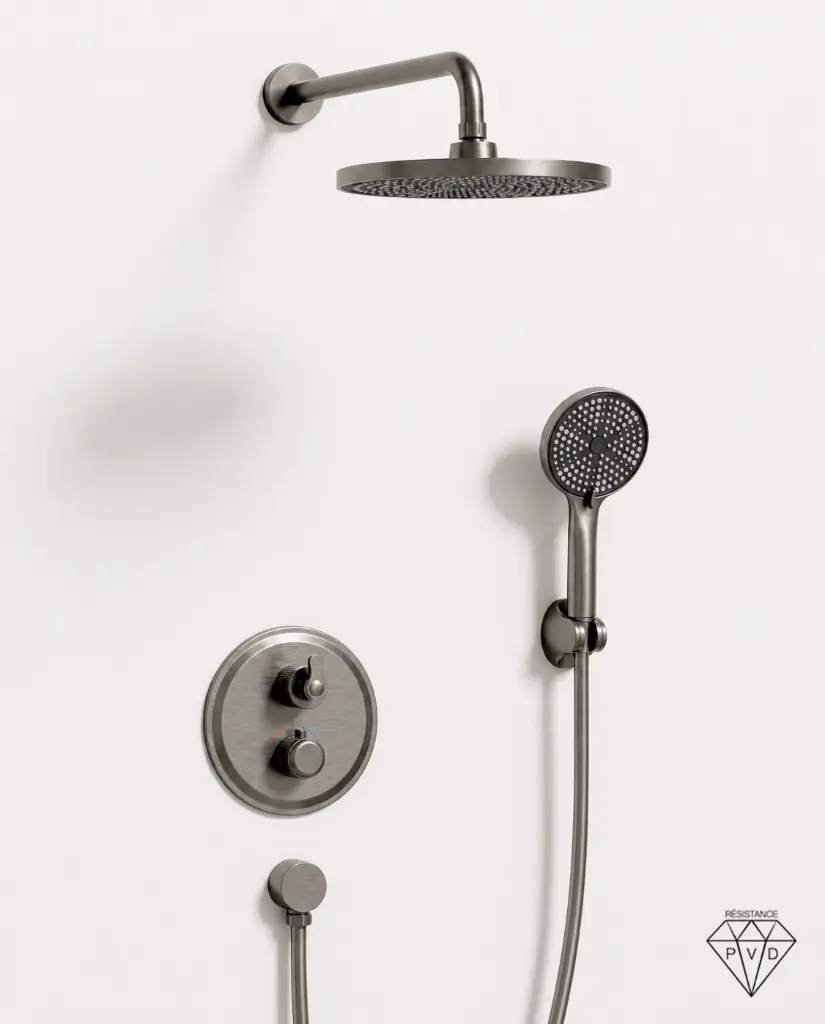 Composition mitigeur encastré de douche cannelé, gun métal, César 1    
