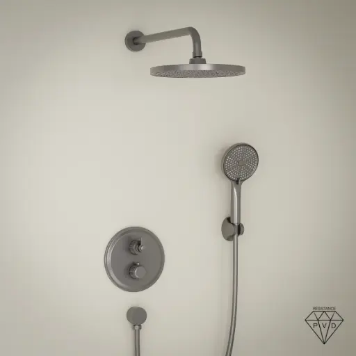 Composition mitigeur encastré de douche cannelé, gun métal, César 1    