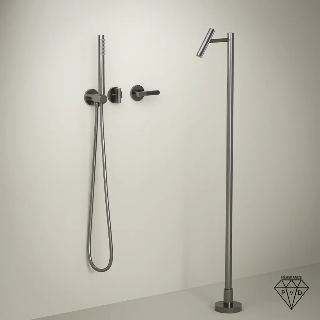Set mitigeur bain douche encastré avec bec au sol, gun métal, Honfleur 1   