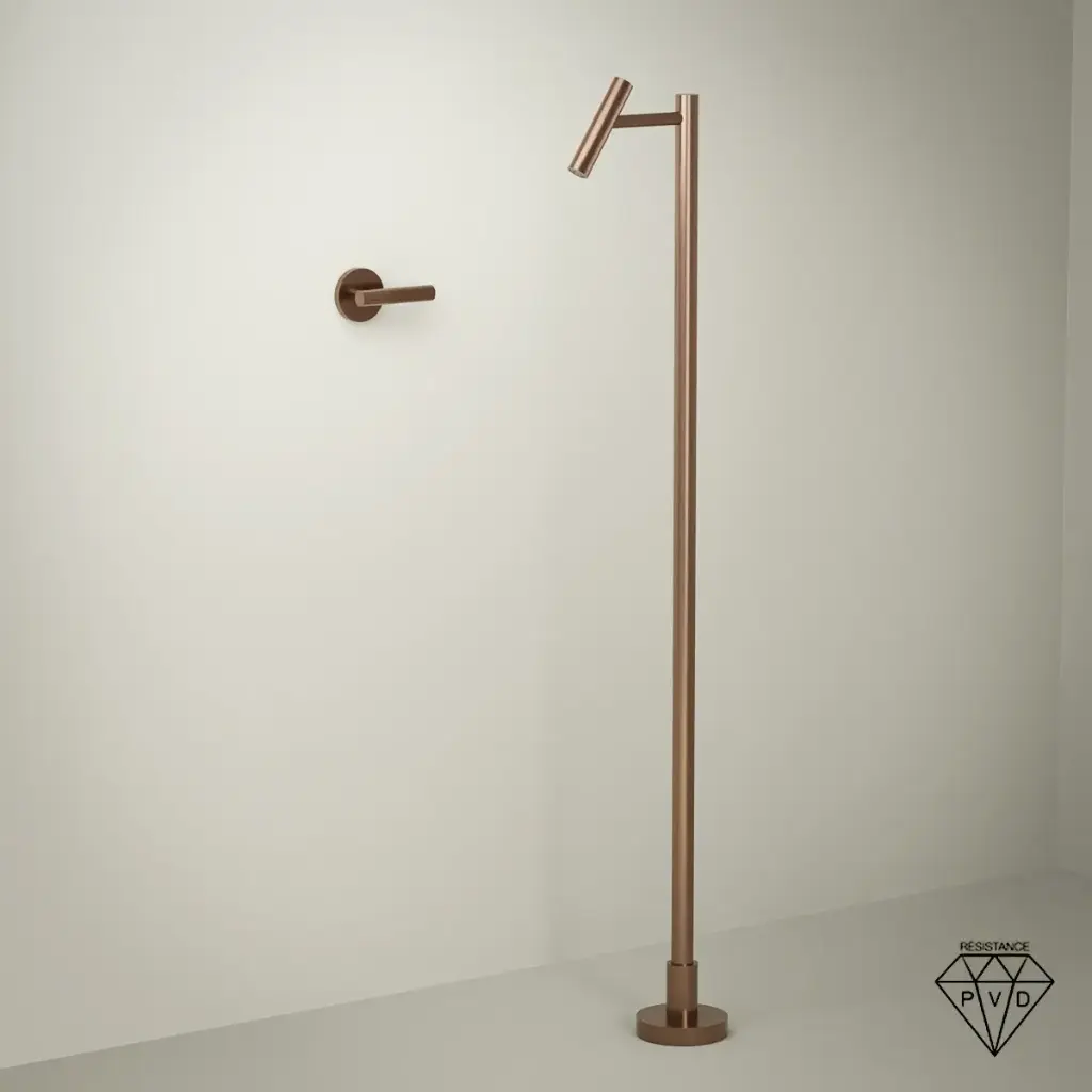 Set mitigeur lavabo encastré avec bec au sol, doré rose brossé, Honfleur 1   