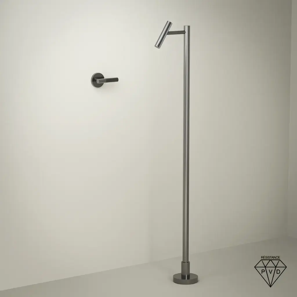 Set mitigeur lavabo encastré avec bec au sol, gun métal, Honfleur 1  