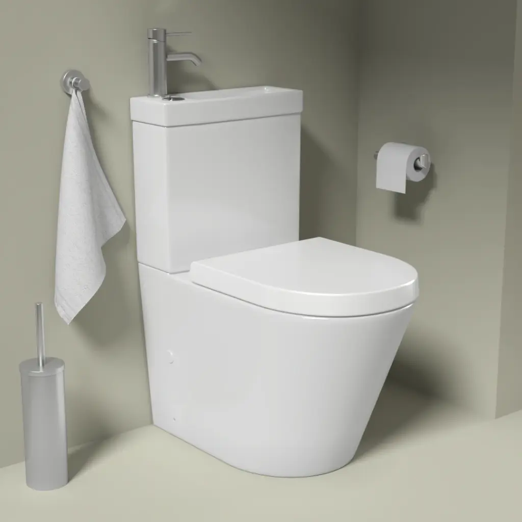 WC à poser avec lave-mains intégré avec robinet mitigeur inclus inox brossé, Integral 2