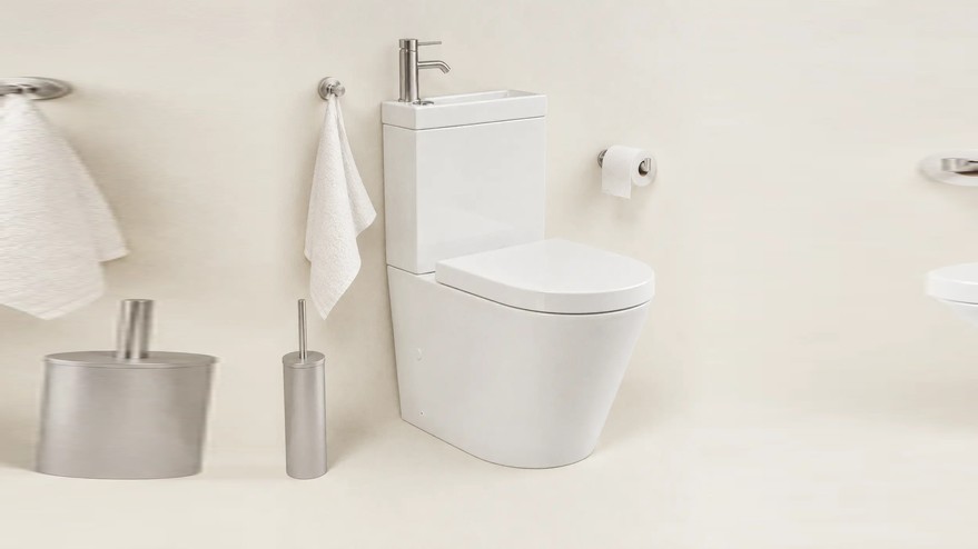 WC à poser avec lave-mains intégré avec robinet mitigeur inclus inox brossé, Integral 2