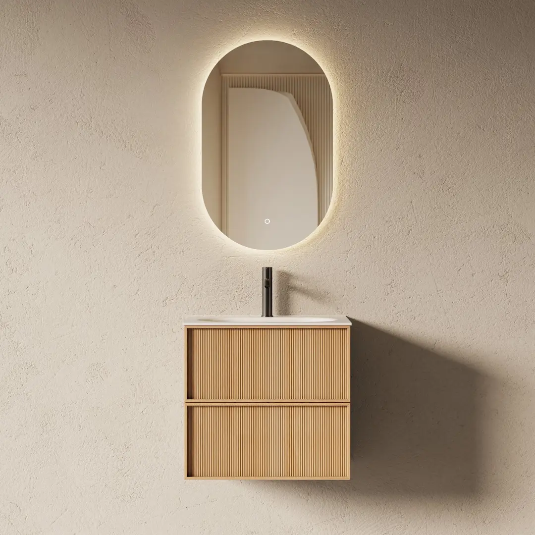 Meuble salle de bain, plan résine 60cm, chêne naturel - Noa