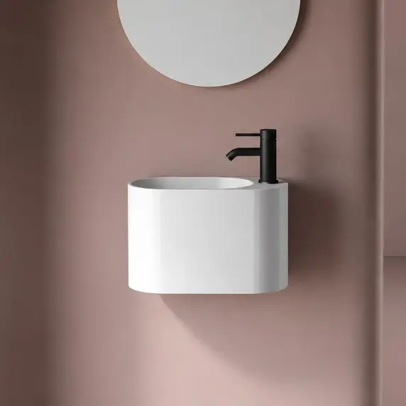 Lave-mains 43 x 22 cm, percement robinetterie, blanc mat, Ovalo