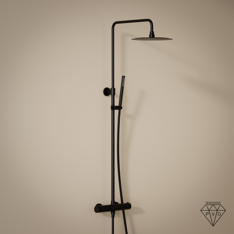 Colonne de douche avec mitigeur thermostatique, Ø25cm, noir brossé, Châtelet III