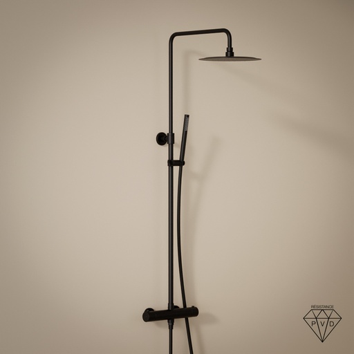 Colonne de douche avec mitigeur thermostatique, Ø25cm, noir brossé, Châtelet III