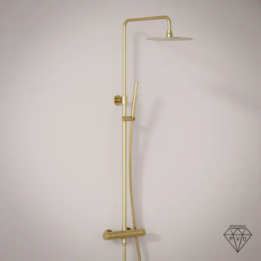 Colonne de douche avec mitigeur thermostatique, Ø25cm, doré brossé, Châtelet 