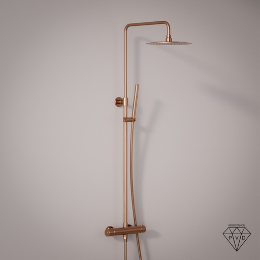 Colonne de douche avec mitigeur thermostatique, Ø25cm, doré rose brossé, Châtelet