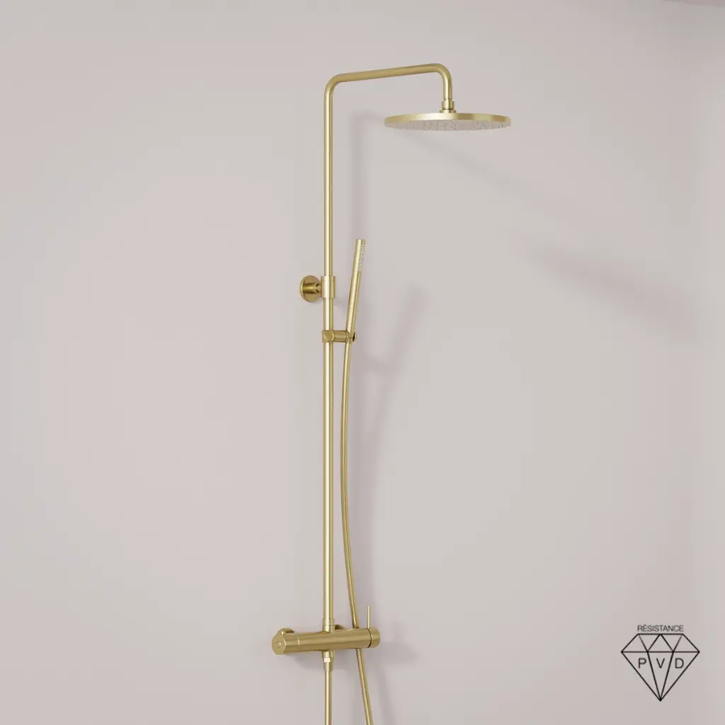 Colonne de douche mitigeur, Ø25cm, inox doré brossé, Châtelet III