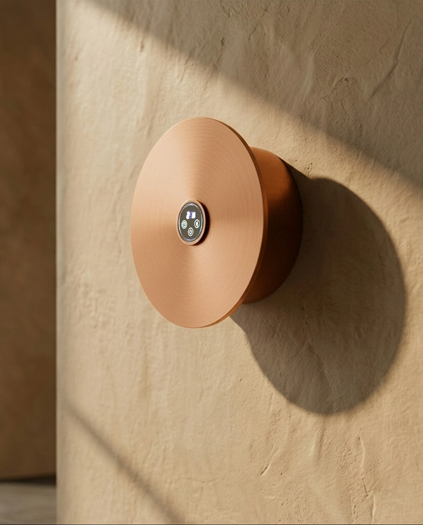 Sèche serviette électrique rond, diamètre 21cm, doré rose brossé, Disc   