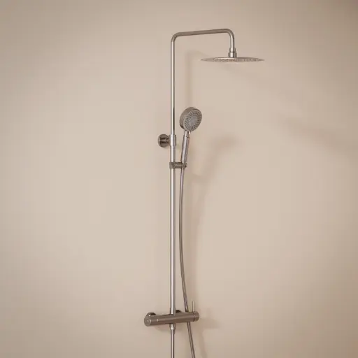 Colonne de douche mitigeur, Ø25cm, douchette multifonctions, inox brossé, Châtelet III
