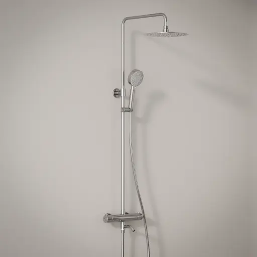 Colonne bain-douche avec mitigeur thermostatique, douchette ronde 3 jets, Ø25cm, chrome, Châtelet III