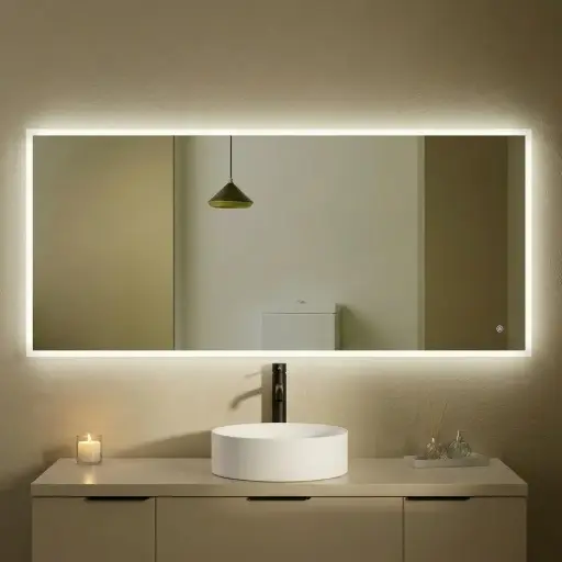 Miroir 140x60cm horizontal ou vertical, éclairage frontal et rétroéclairage, Sofia