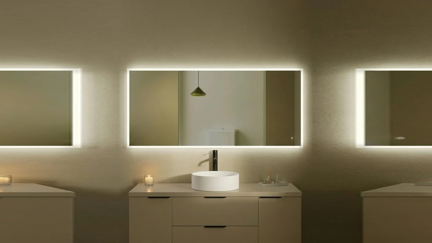 Miroir 140x60cm horizontal ou vertical, éclairage frontal et rétroéclairage, Sofia
