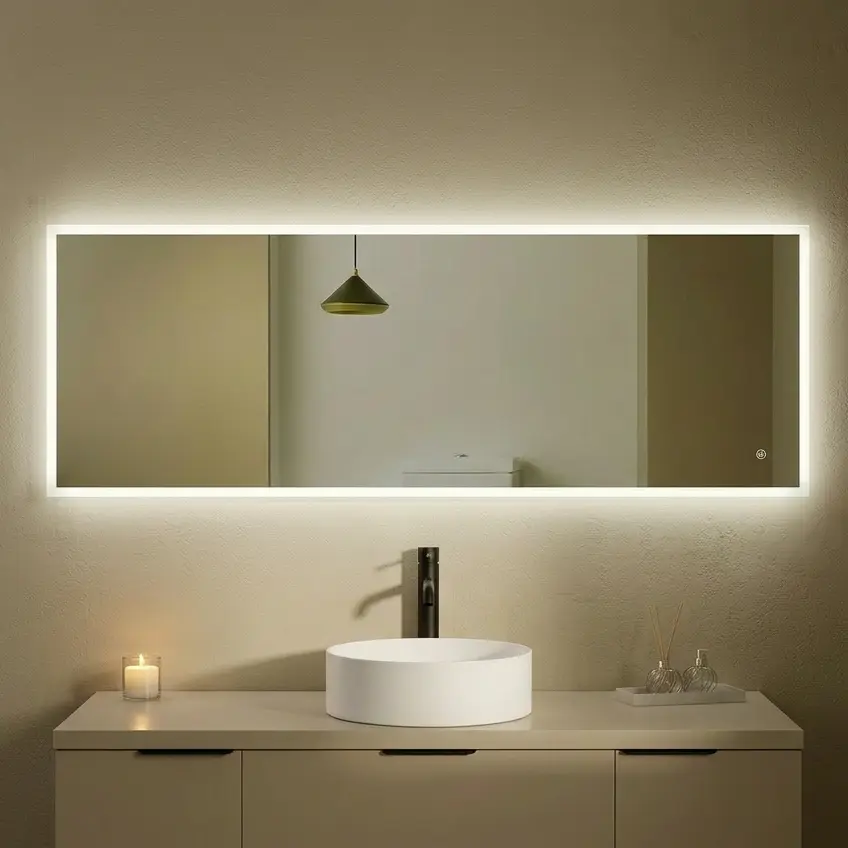 Miroir 160x60cm horizontal ou vertical, éclairage frontal et rétroéclairage, Sofia