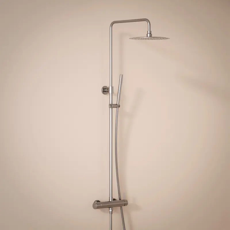 Colonne de douche mitigeur, Ø25cm, douchette tube, inox brossé, Châtelet III 