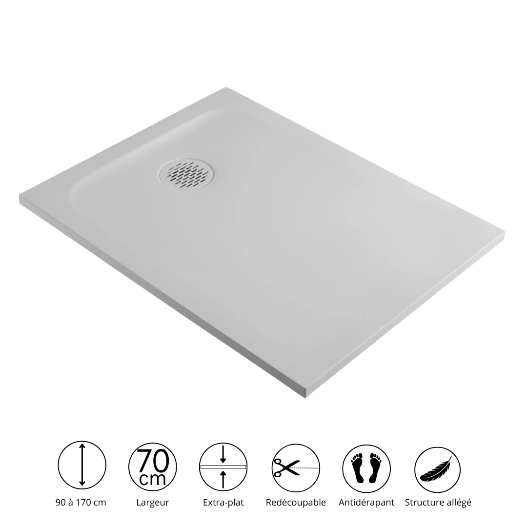 Receveur de douche résine minérale Gris 70cm - Cotton