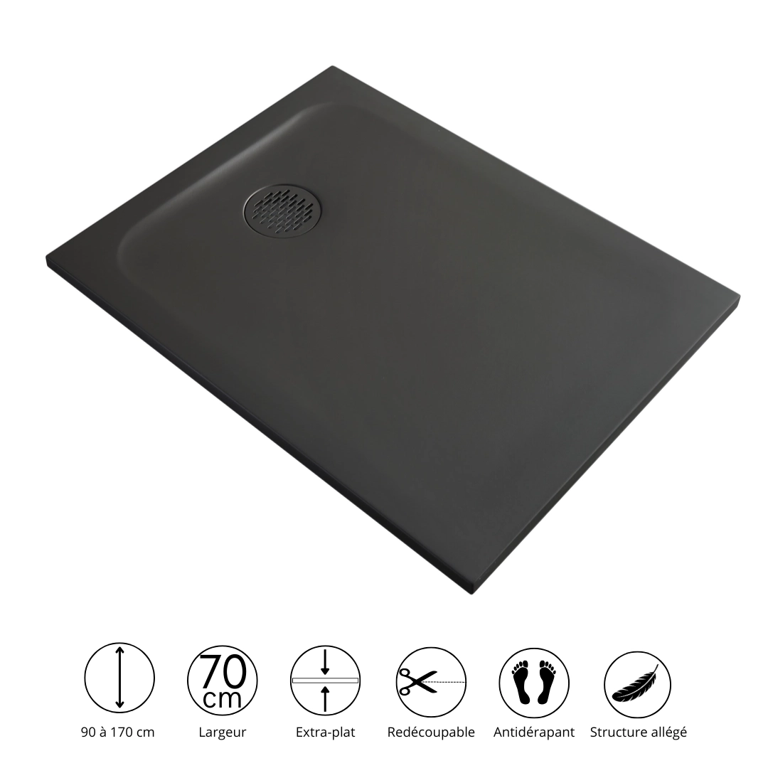 Receveur de douche résine minérale noir 70 cm - Cotton