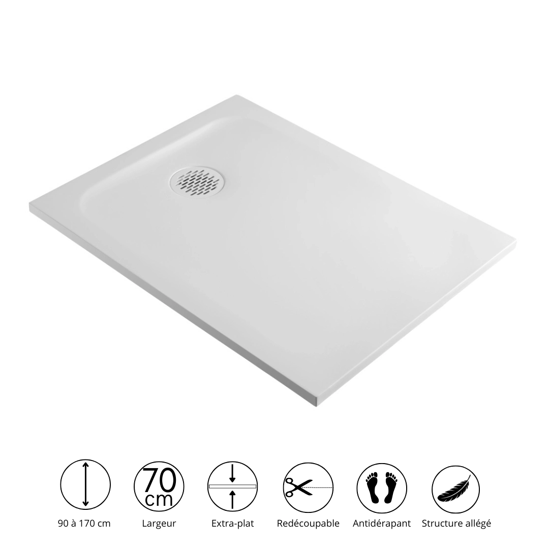 Receveur de douche résine minérale blanc 70x70 à 140 cm - Cotton