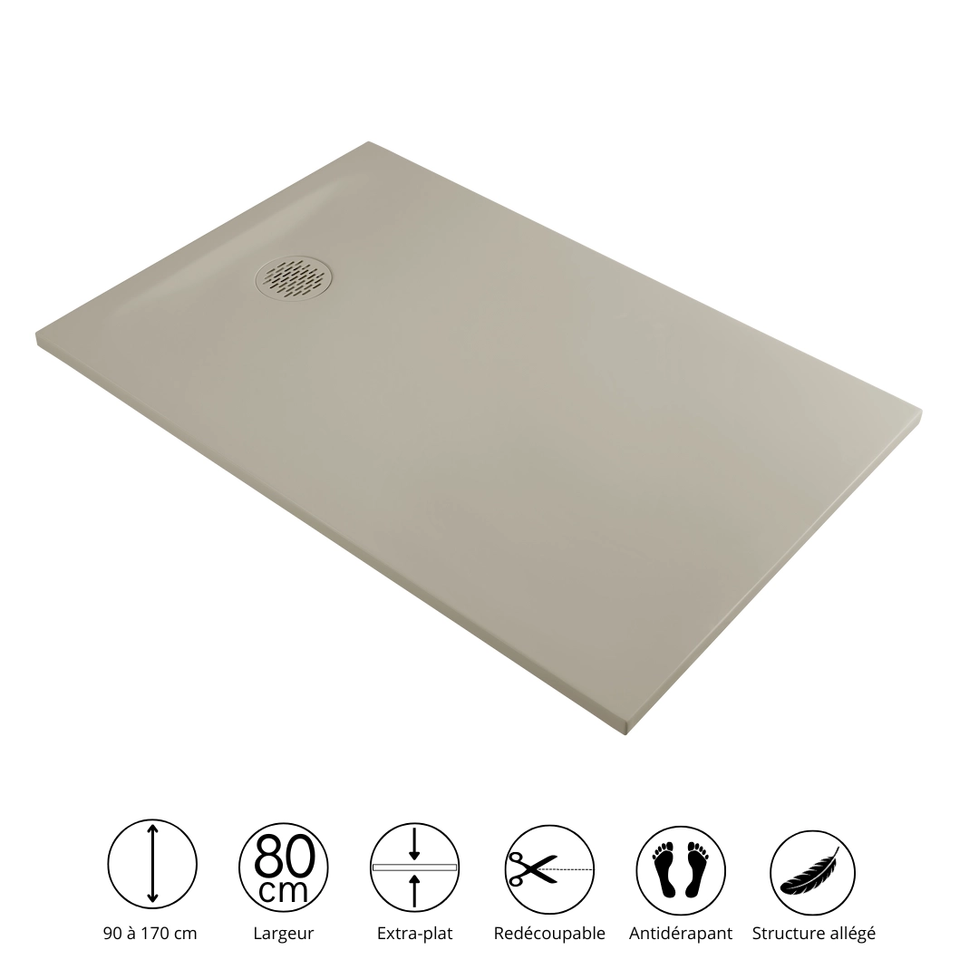 Receveur de douche résine minérale beige 80 cm - Cotton