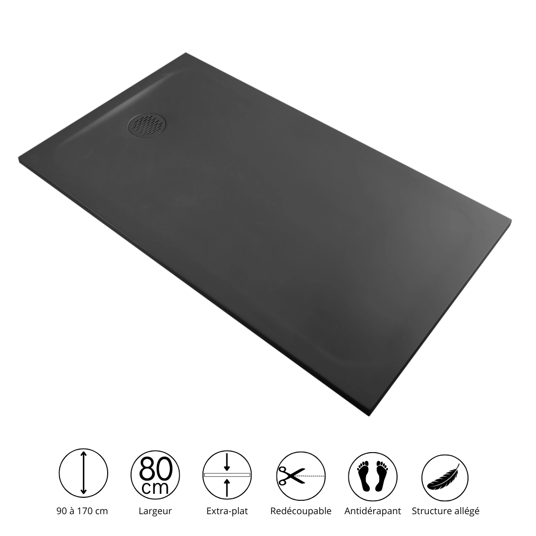 Receveur de douche résine minérale noir 80 cm - Cotton