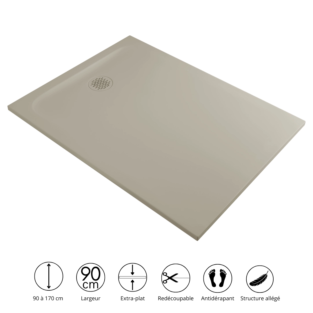 Receveur de douche résine minérale Beige 90 cm - Cotton
