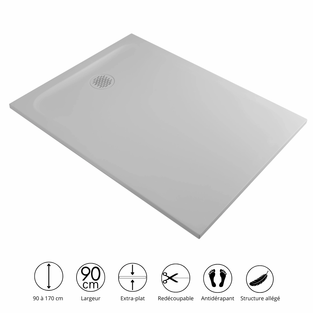 Receveur de douche résine minérale Gris 90 cm - Cotton 