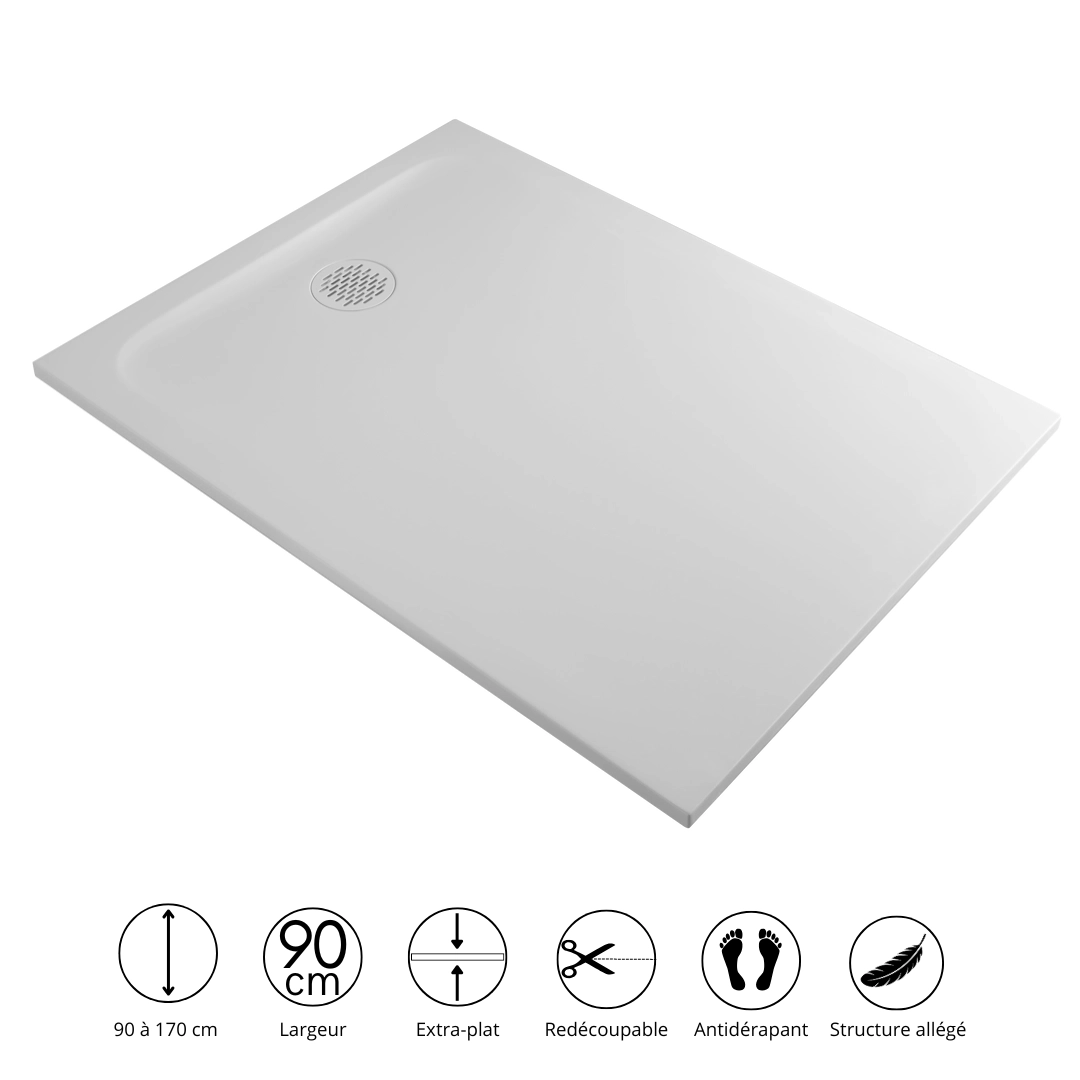 Receveur de douche résine minérale Blanc 90 cm - Cotton  
