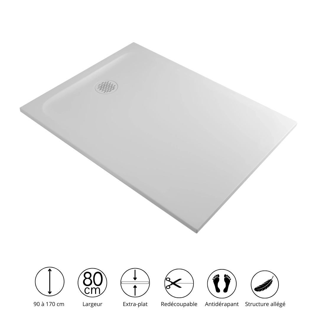 Receveur de douche résine minérale gris 80 cm - Cotton