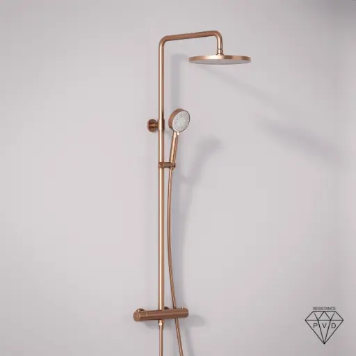 Colonne de douche avec mitigeur thermostatique, Doré rose brossé, Chatelet 