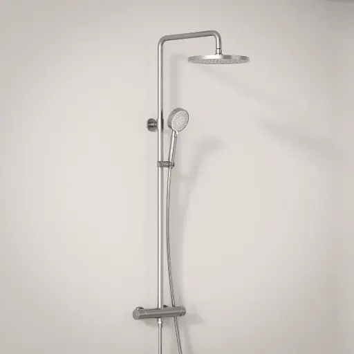Colonne de douche mitigeur, Ø25cm épaisseur 13mm, douchette multifonctions, inox brossé, Châtelet 