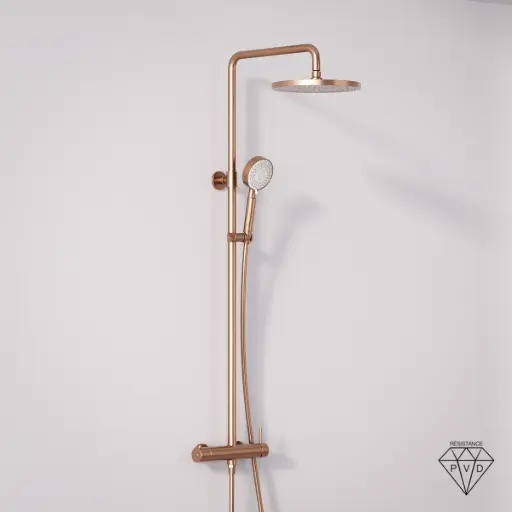 Colonne de douche mitigeur, Ø25cm épaisseur 13mm, douchette multifonctions, Doré Rose brossé, Châtelet   