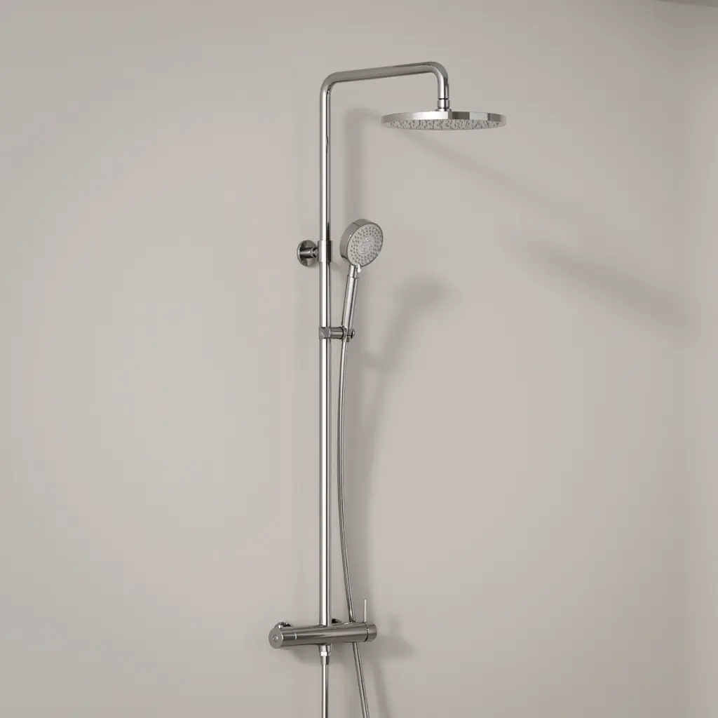 Colonne de douche mitigeur, Ø25cm épaisseur 13mm, douchette multifonctions, Chromé, Châtelet   