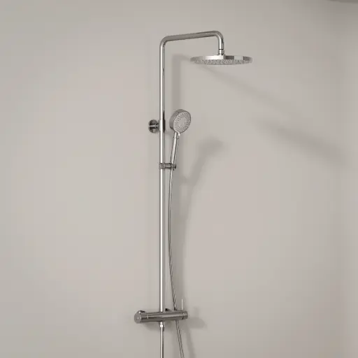 Colonne de douche mitigeur, Ø25cm épaisseur 13mm, douchette multifonctions, Chromé, Châtelet   
